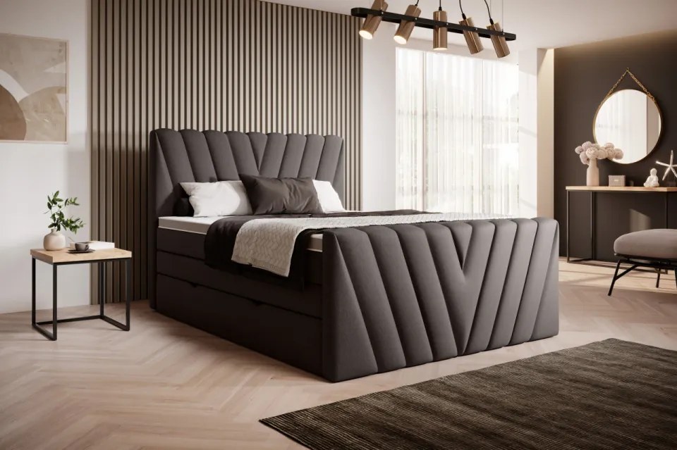 Pat tapitat, boxspring, cu spatiu pentru depozitare, 140x200 cm, Candice 2, Eltap (Culoare: Kaki - Nube 33)