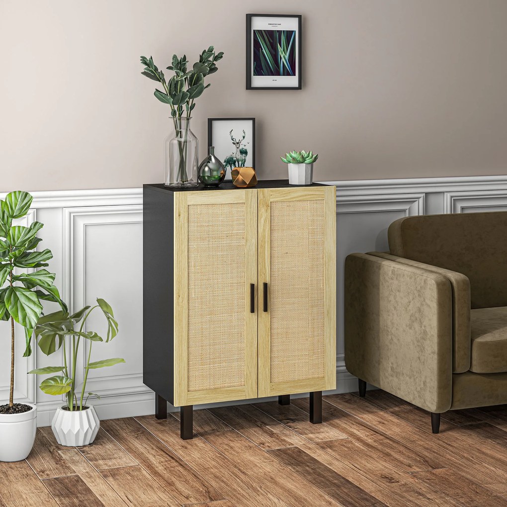 HOMCOM Bufet inalt mobila de depozitare design boem dubla usi cu 3 rafturi in canepa - 73 x 41 x 102 cm | Aosom Romania