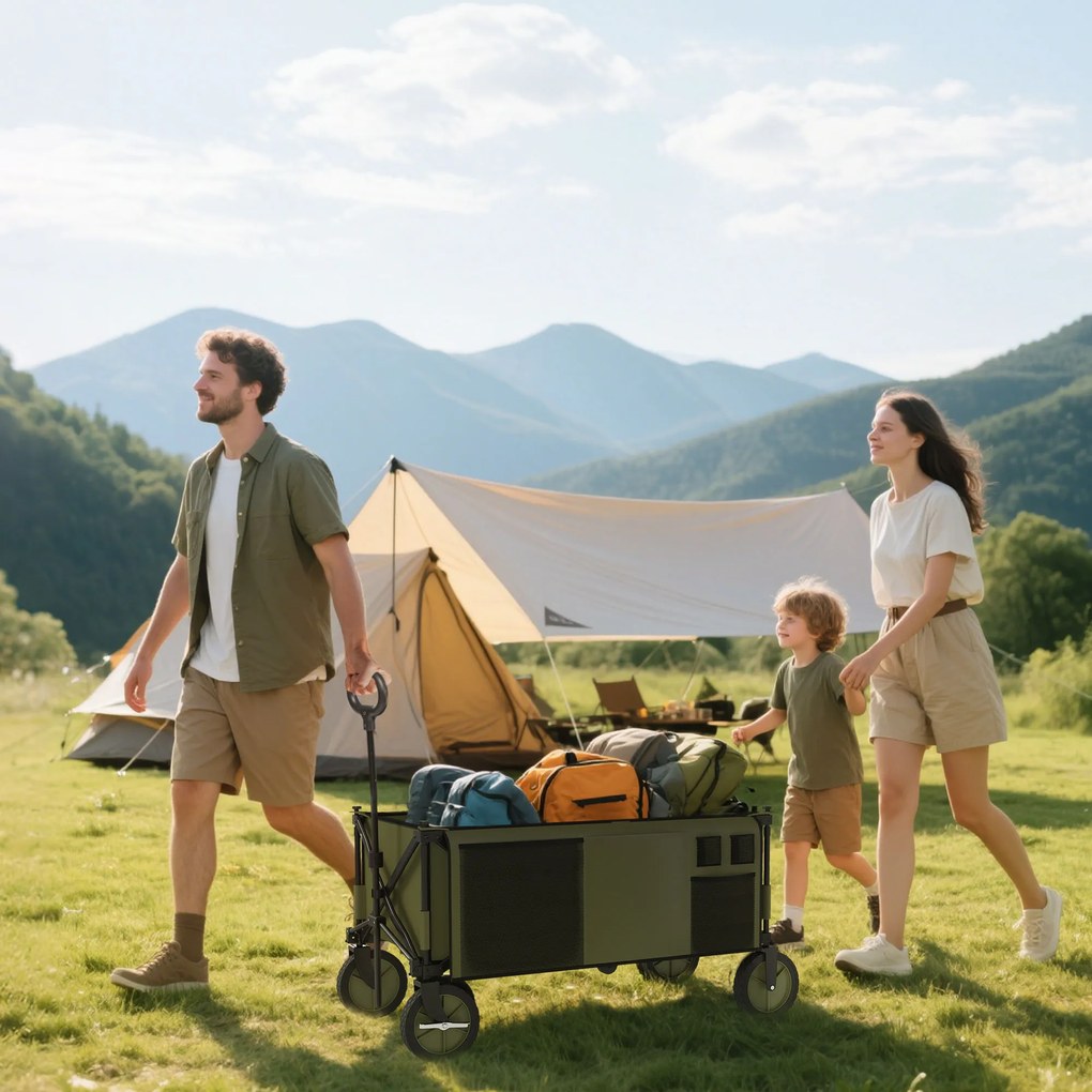 Outsunny Cărucior de Grădină Pliabil cu Roți, Ideal pentru Camping și Activități în Aer Liber, cu Placă Pliabilă, Ușor de Depozitat | Aosom Romania