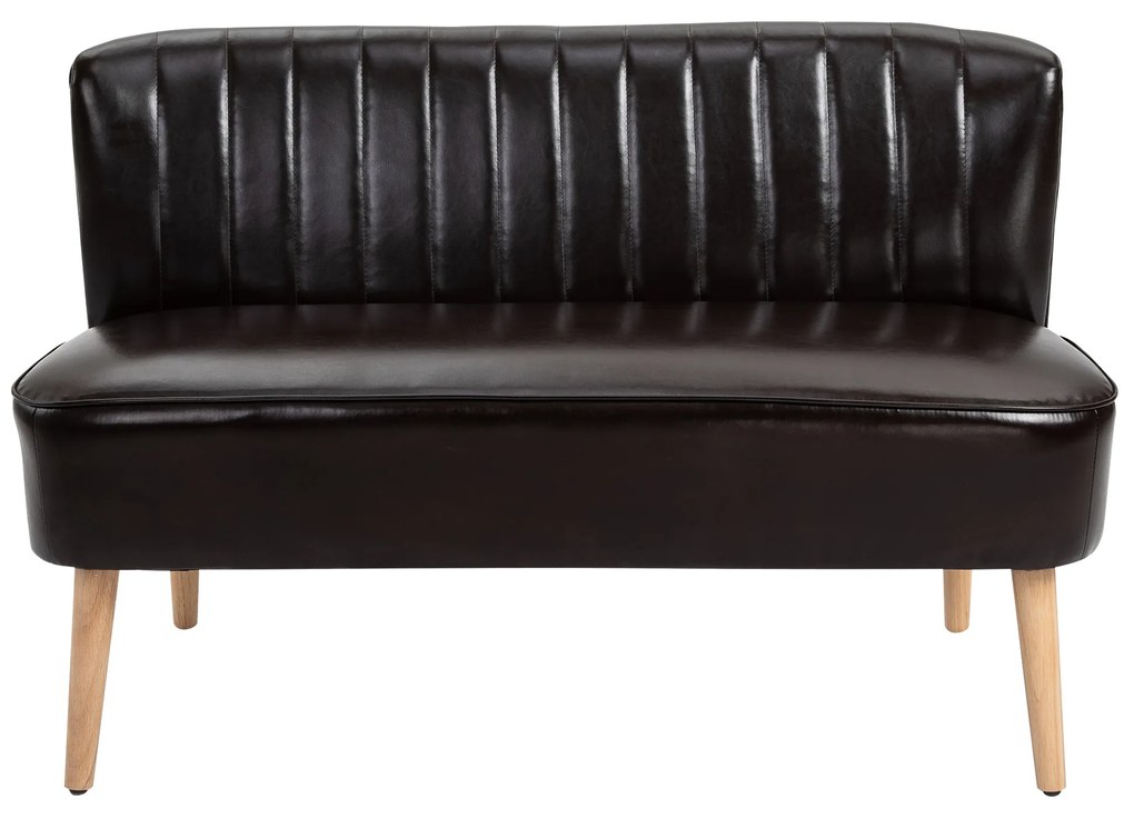 HOMCOM Canapea moderna din material imitatie de piele cu 2 locuri fara brate, structura si picioare din lemn, 117x56,5x77cm maro inchis 