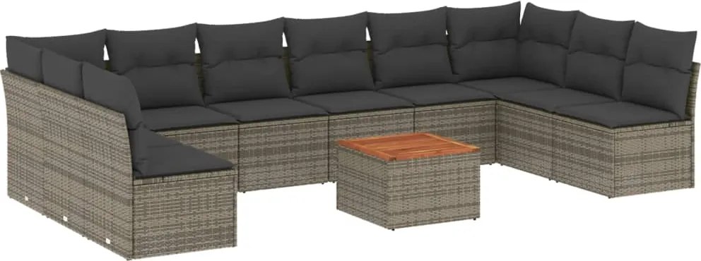 vidaXL Set canapele de grădină cu perne, 11 piese, gri, poliratan