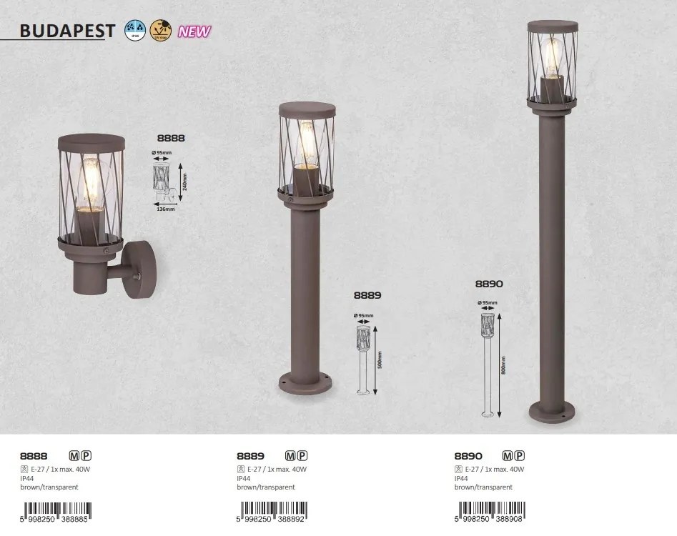 Stalp iluminat exterior cu protectie IP44 H-50cm Budapest 8889 RX