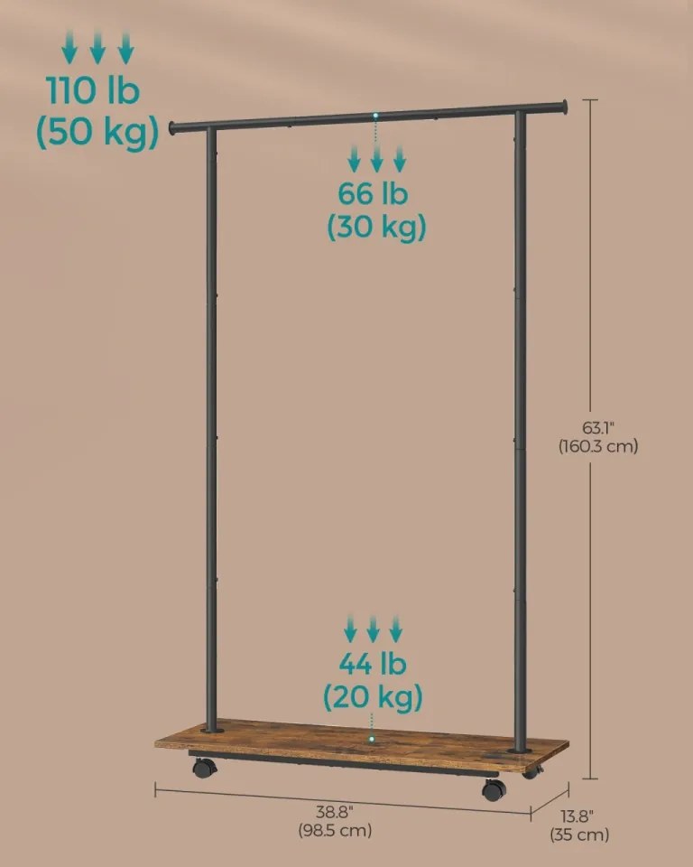 Suport umerase, 98,5 x 35 x 160,3 cm, metal / PAL melaminat, maro / negru, Vasagle