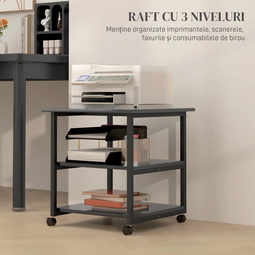 HOMCOM Suport Imprimantă cu Raft de Depozitare, 50x50x52.5 cm, Alb | Aosom Romania