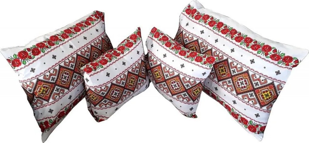 Set 4 fete de perna cu motive traditionale Casa Gino®, din bumbac 100%, 2X 48X65, 2X 40X40, model Traditional cu Trandafiri