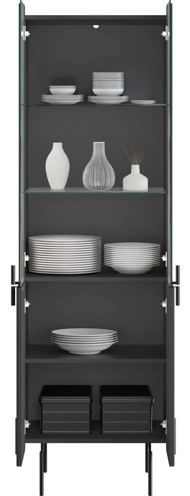 Vitrină cu patru uși Malmi 60 cm - negru mat / picioare negre