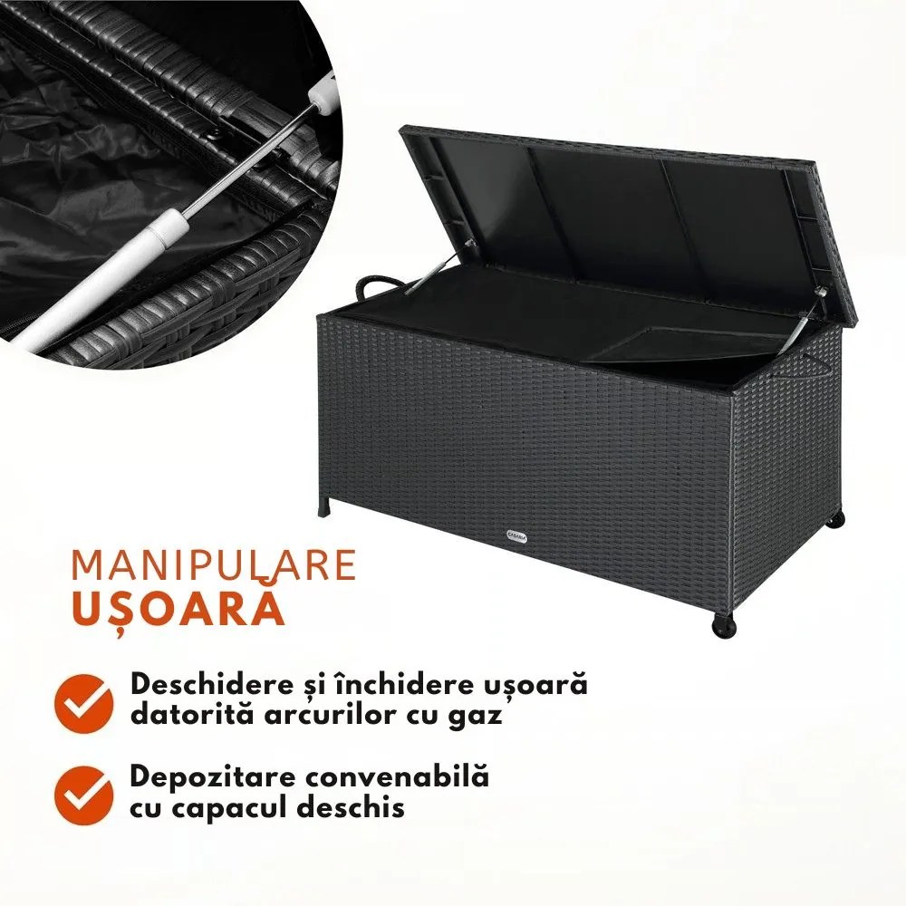 Ladă de depozitare din poliratan RICCO, 270L, 117x53x60cm, negru Casaria
