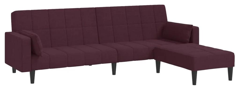 Canapea extensibila 2 locuri, 2 perne taburet, violet, textil Violet, Cu suport de picioare