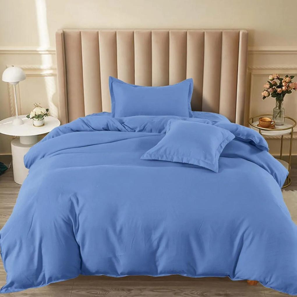 Lenjerie de pat cu elastic, tesatura tip finet, uni, pat 1 persoana, 4 piese, albastru marin, T60-65