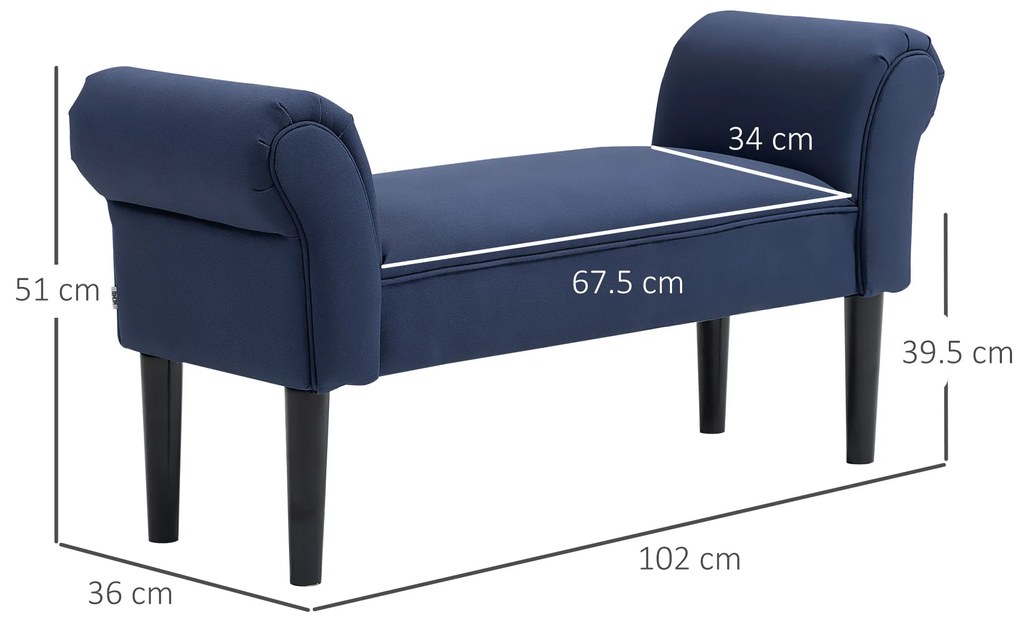 HOMCOM Băncuță capitonată pentru dormitor și hol, până la 130 kg capacitate de suport, 102 x 36 x 51 cm, Albastru | Aosom Romania
