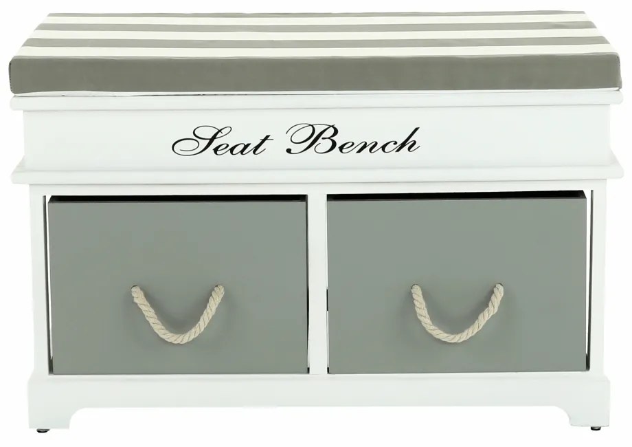 Bancă cu pernă, 2 sertare, alb/gri, SEAT BENCH 2 NEW