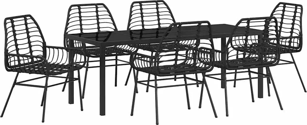 vidaXL Set de masă pentru grădină 7 pcs Negru poliratan
