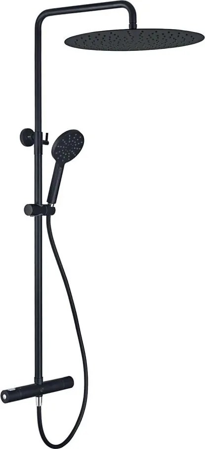 Set de duș DRAGOR cu baterie termostatică, negru mat