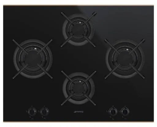Plita incorporabila vitroceramica pe gaz Smeg Dolce Stil Novo PV664LCNR, 65 cm, negru