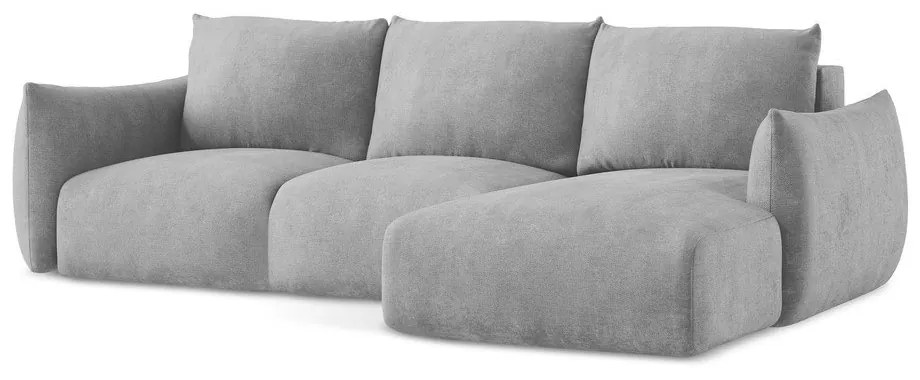 Colțar gri deschis extensibil cu tapițerie din chenille (cu colț pe partea dreaptă/cu șezlong) Leila – Makamii