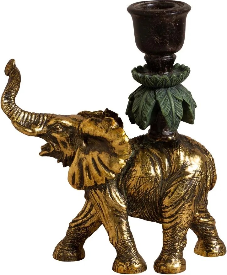 Suport lumanare din polirășină, „Golden Elephant”