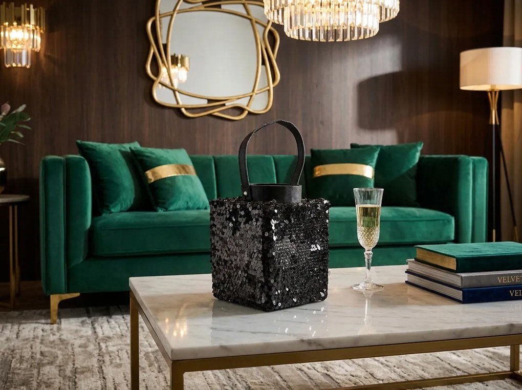 Laterna cu sclipici LOFTY GLAM 27 cm, neagra
