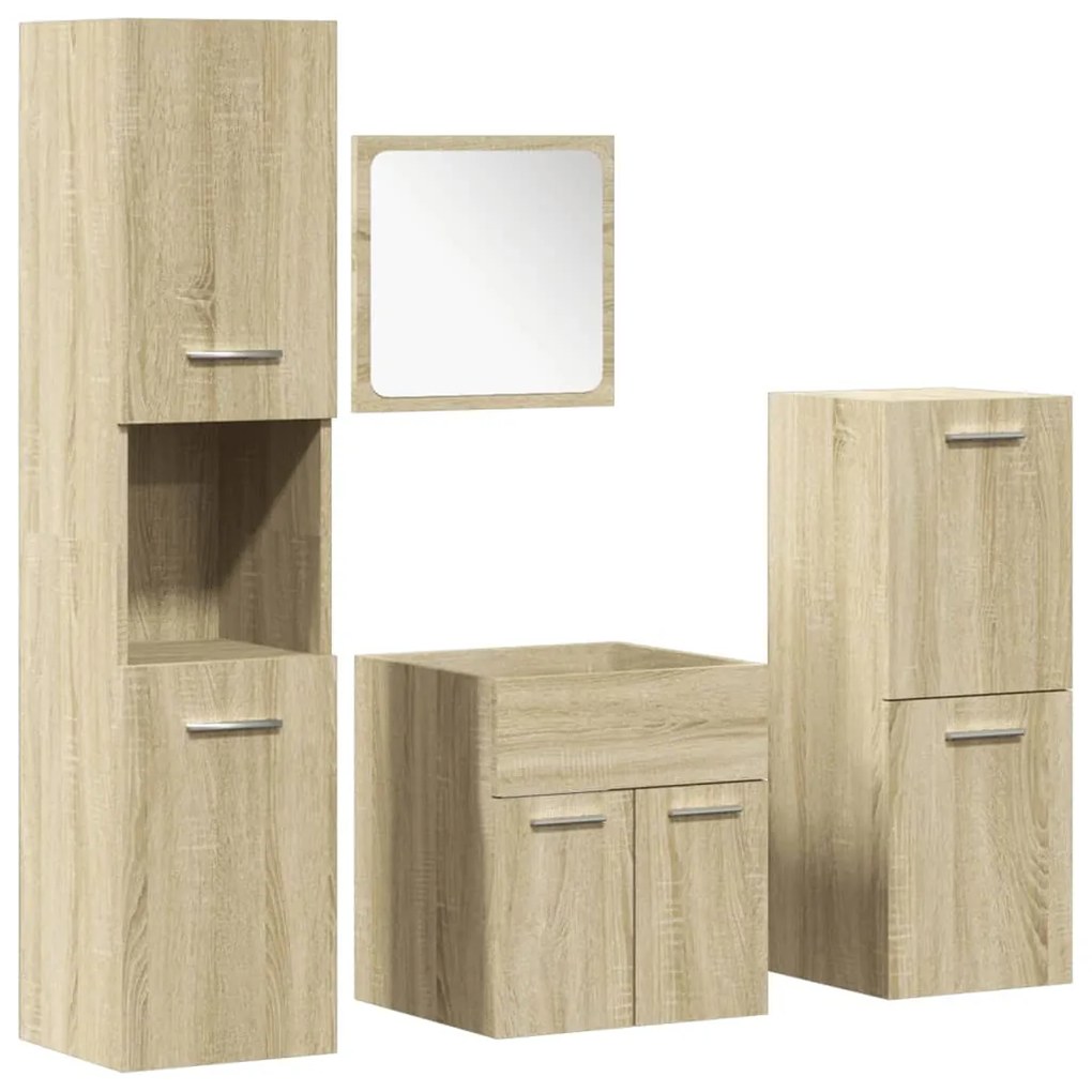 3324989 vidaXL Set mobilier de baie, 4 piese, stejar sonoma, lemn prelucrat