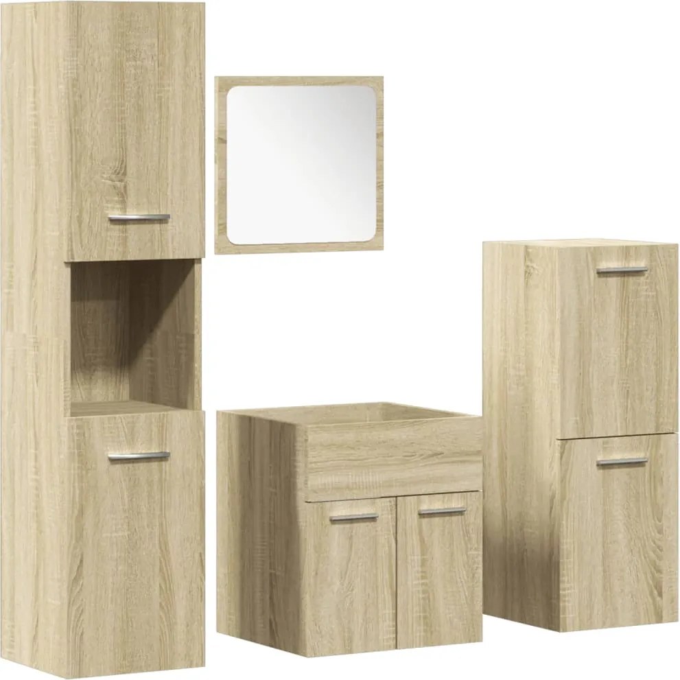 vidaXL Set mobilier de baie, 4 piese, stejar sonoma, lemn prelucrat