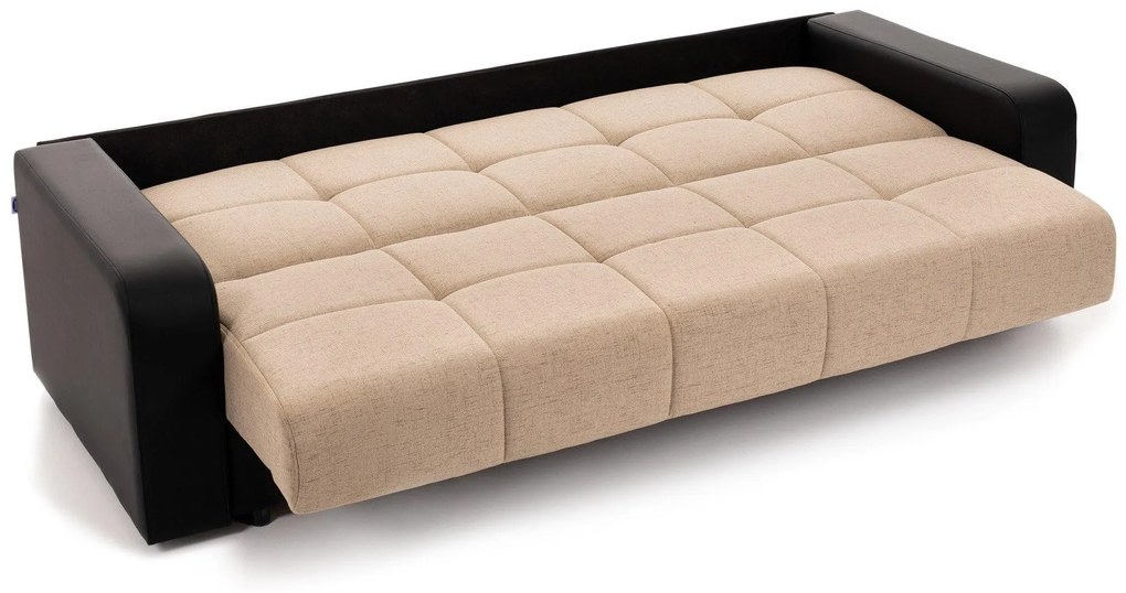 Canapea Extensibila 3 locuri AMSTERDAM, cu lada de depozitare, 230x110x95 cm, Bej/Negru