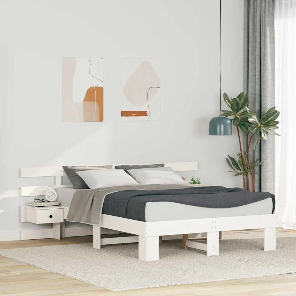 vidaXL Cadru de pat cu sertar Alb 135 x 190 cm