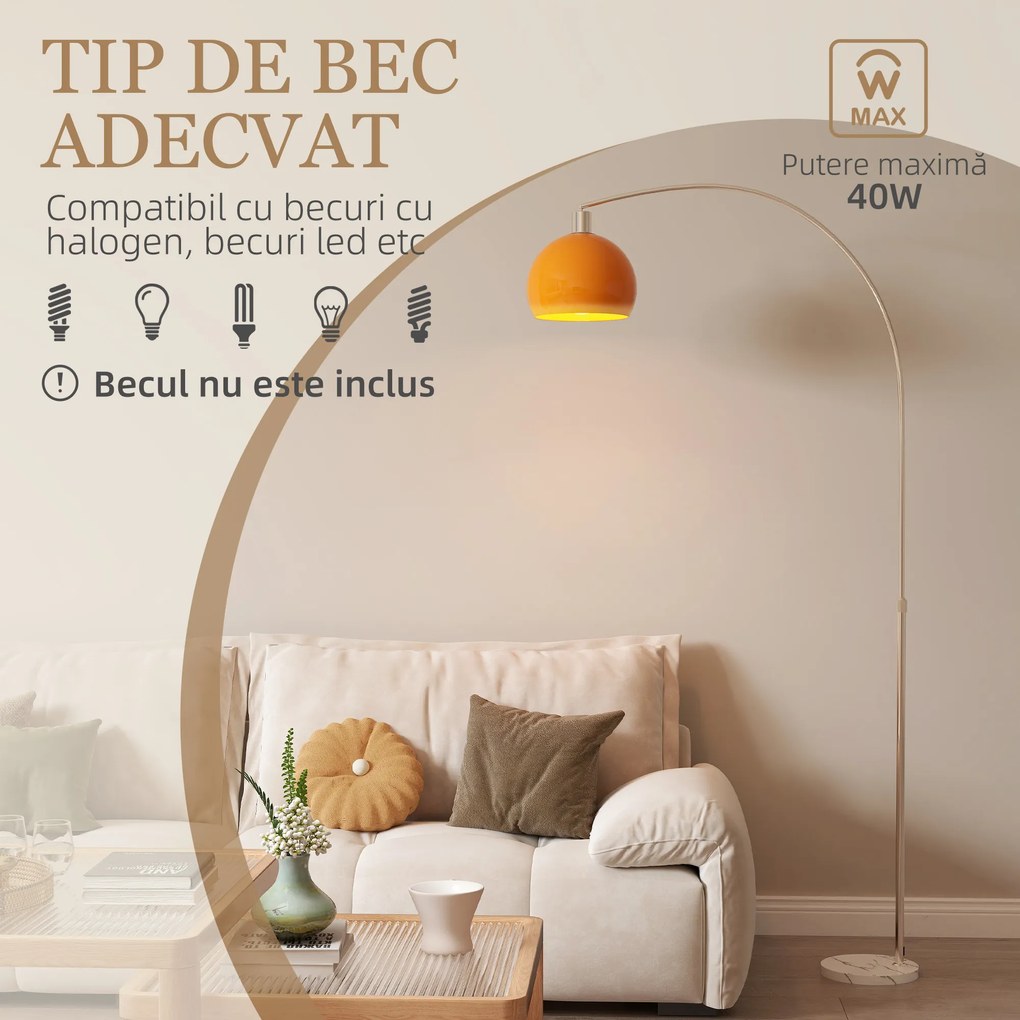 HOMCOM Lampă de Podea cu Arc cu Întrerupător cu Pedală Alb și Portocaliu | Aosom Romania