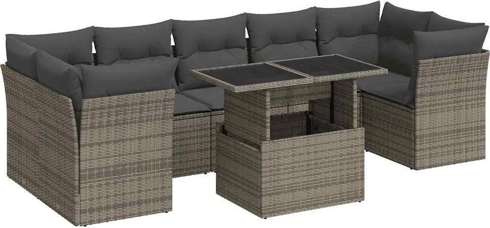 vidaXL Set canapele de grădină cu perne, 8 piese, gri, poliratan
