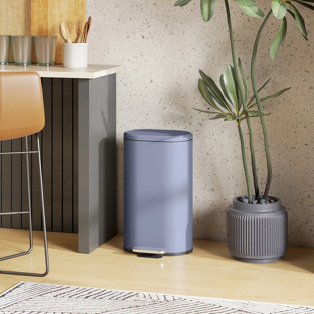 HOMCOM Coș gunoi bucătărie 30 L, coș cu pedală, coș interior detașabil, capac cu închidere lină, 36,5x31x61cm, gri | Aosom Romania