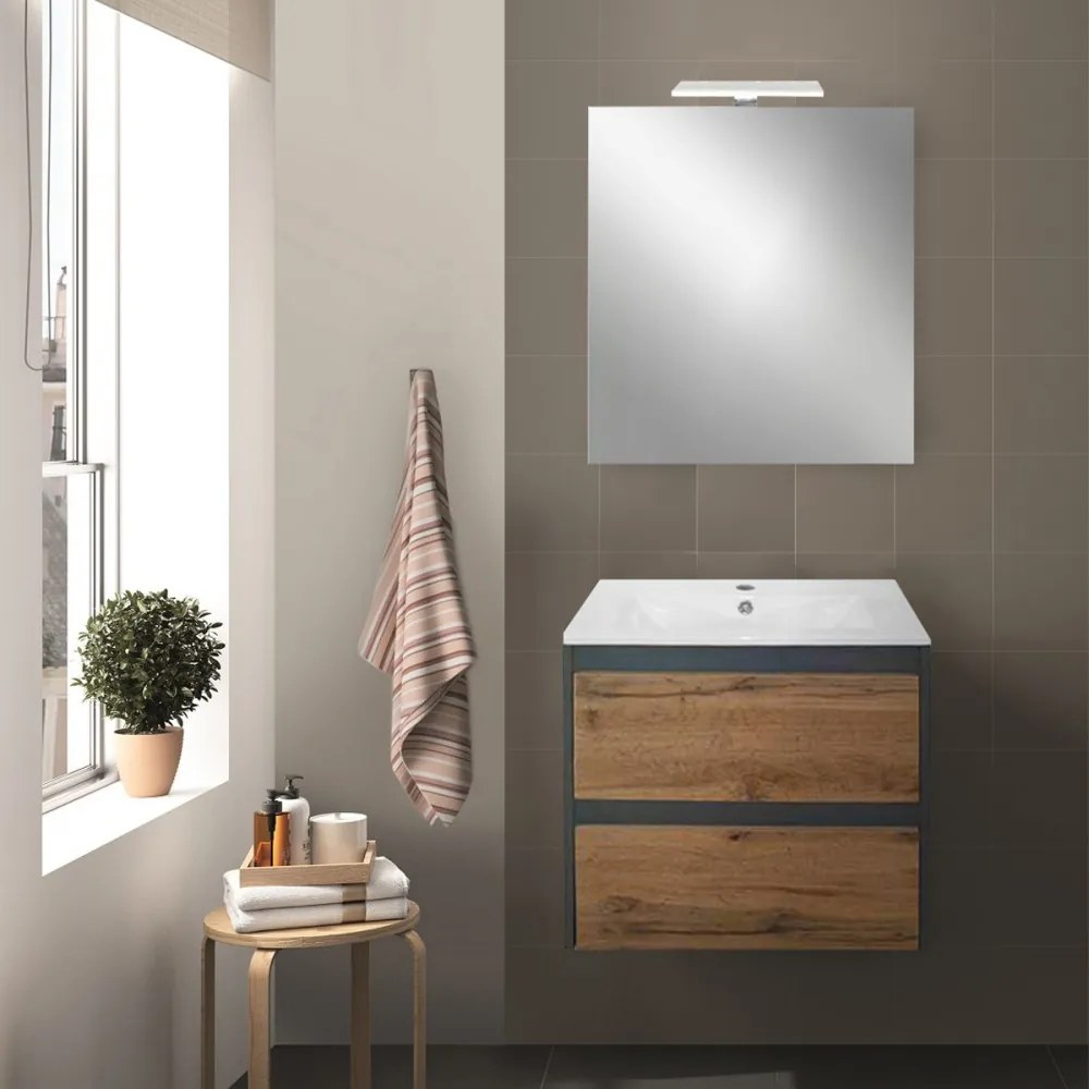 Mobilier complet de baie Porto Prime 60 în culoarea stejarului rustic antracit