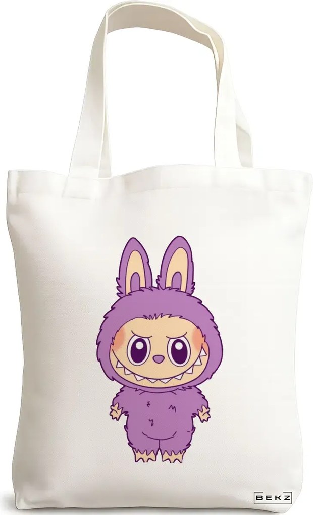 Sacosa de Panza pentru Cumparaturi, Geanta Tote, model Labubu 11 38 x 34.5 cm, Alba, BEKZ®