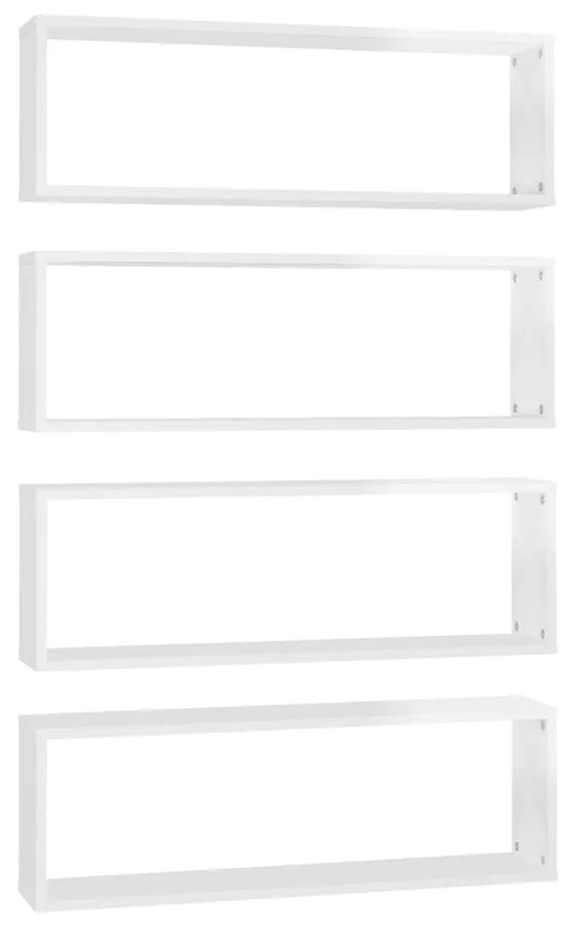 807125 vidaXL Rafturi de perete cub 4 buc alb extralucios 80x15x26,5 cm PAL