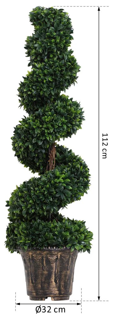 Outsunny Plantă Artificială Decorativă Buxus în Spirală cu Ghiveci Inclus, Ф32x120 cm, Verde | Aosom Romania