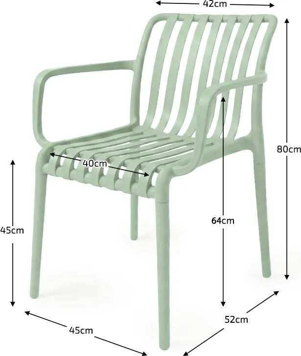Set de gradina TREGO ISLAND - 4 scaune cu brate si masa rotunda ø 90 cm, verde
