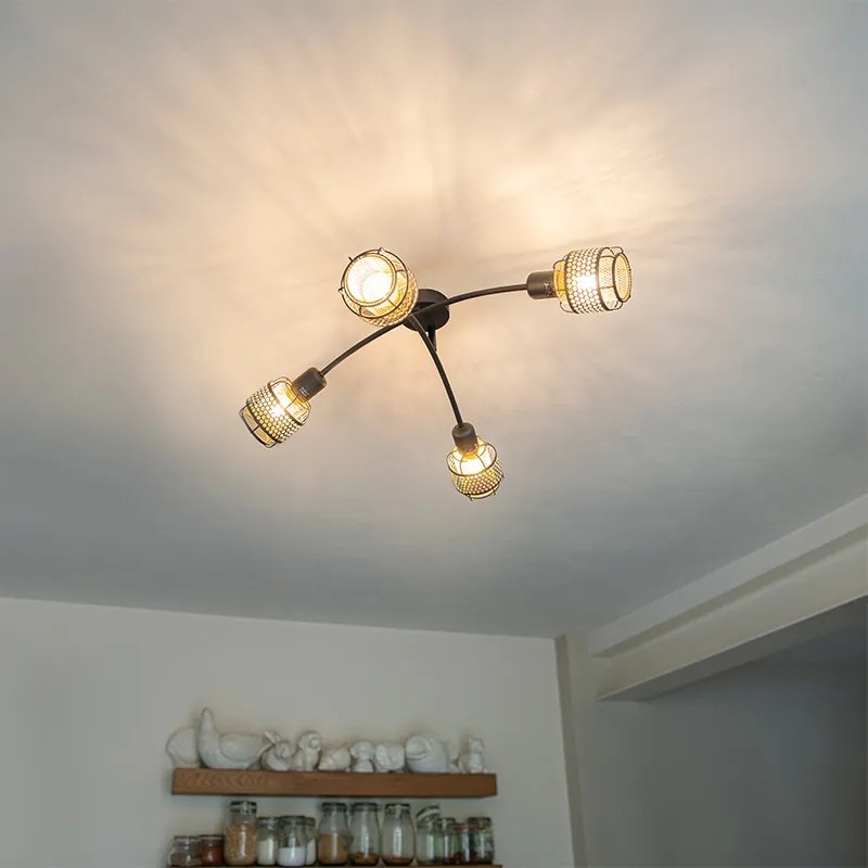 Plafoniera de design neagra cu auriu 4 lumini - Noud