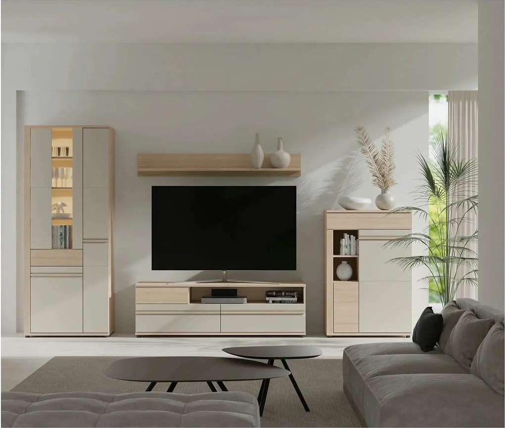 Mobila living led OSLO, stejar riva/casmir, PAL laminat, 4 piese