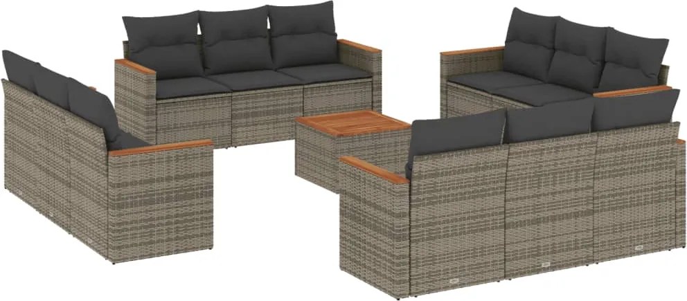 vidaXL Set mobilier de grădină cu perne, 13 piese, gri, poliratan