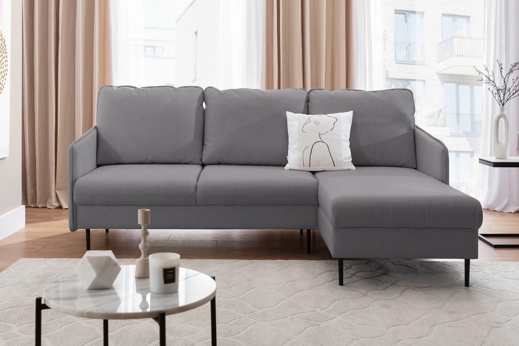 Colțar extensibil pe dreapta Taila Mini - gri, cu carouri Loft 19 / picioare negre