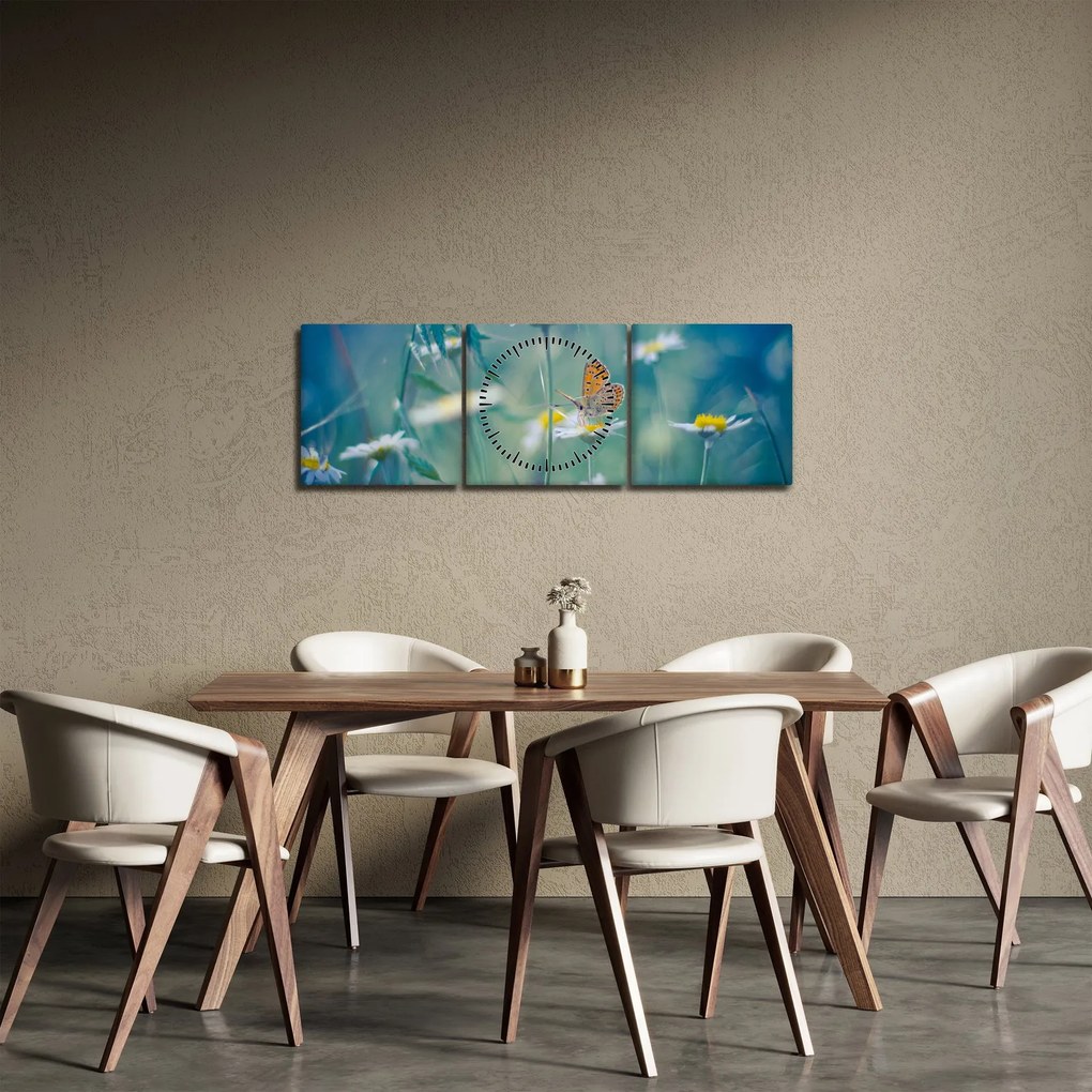 Tablou - Fluture pe margaretă (cu ceas) (90x30 cm)