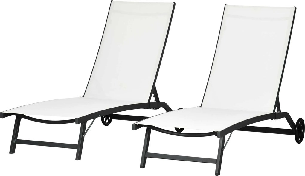 Outsunny Set de 2 Șezlonguri Rabatabile pe 5 Niveluri, Șezlonguri din Aluminiu și Țesătură Respirabilă, 66x165x102 cm, Albastru | Aosom Romania
