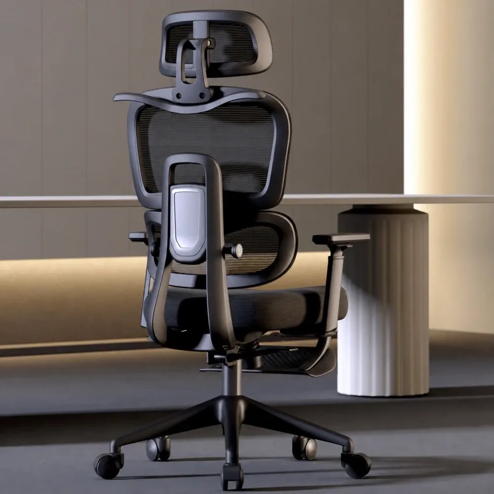 VÉRION CONFORT – Scaun ergonomic, Translație șezut, Cotiere 3D, Tetieră 3D, Suport lombar reglabil, Spătar reglabil înălțime, pivotant, suport picioare, Negru