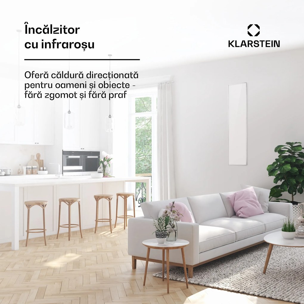 Klarstein Wonderwall Air Art 36, încălzitor cu infraroșu, 120 x 30 cm, 360 W, montat pe perete, telecomandă, alb