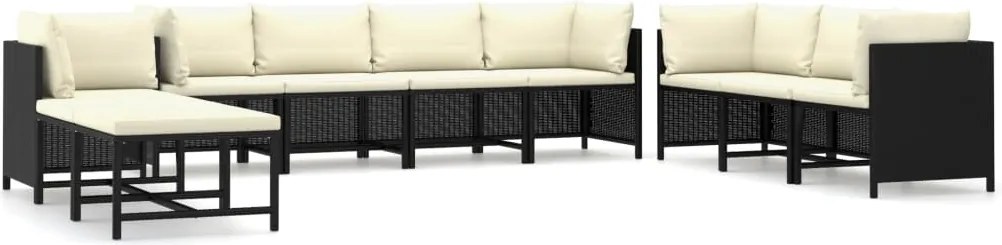 vidaXL Set mobilier de grădină cu perne, 10 piese, negru, poliratan