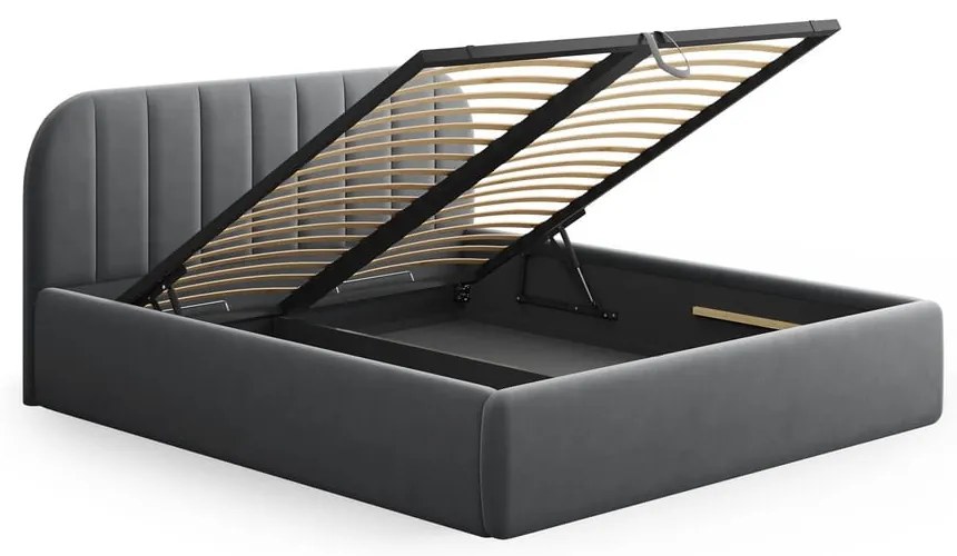 Pat matrimonial gri tapițat cu spațiu de depozitare cu somieră 200x200 cm Juno – Windsor & Co Sofas