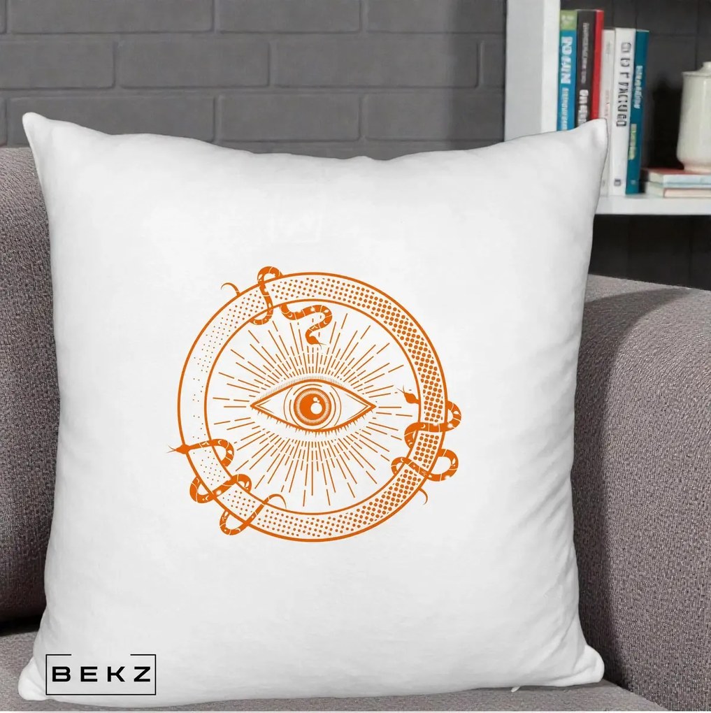 Perna Personalizata Ochiul Providentei Mistic Orange, 40x40 cm, Alb Pufos, Husa Detasabila, Perna Inclusa, BEKZ®