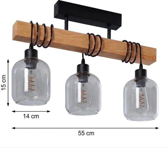 Brilagi - Lustră aplicată WOOD GLASS 3xE27/60W/230V pin/negru/gri fumuriu