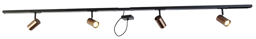 Sistem de șine monofazat bronz închis cu 4 spoturi și sursă de alimentare pătrată - Jeana