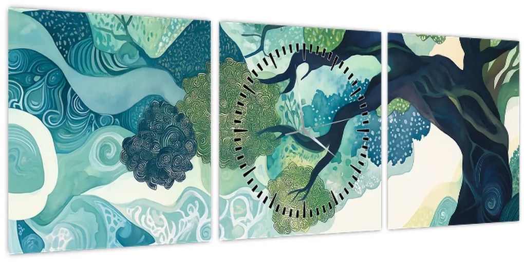 Tablou – Coroană verde a arborelui vieții (cu ceas) (90x30 cm)