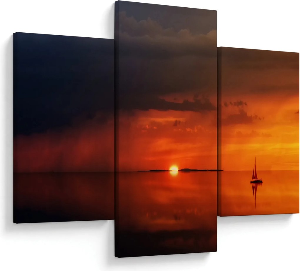 Tabloul apusului de soare cu barca (90x60 cm)