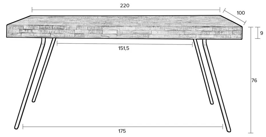 Masă de dining lemn masiv de tec 100x220 cm Suri – White Label