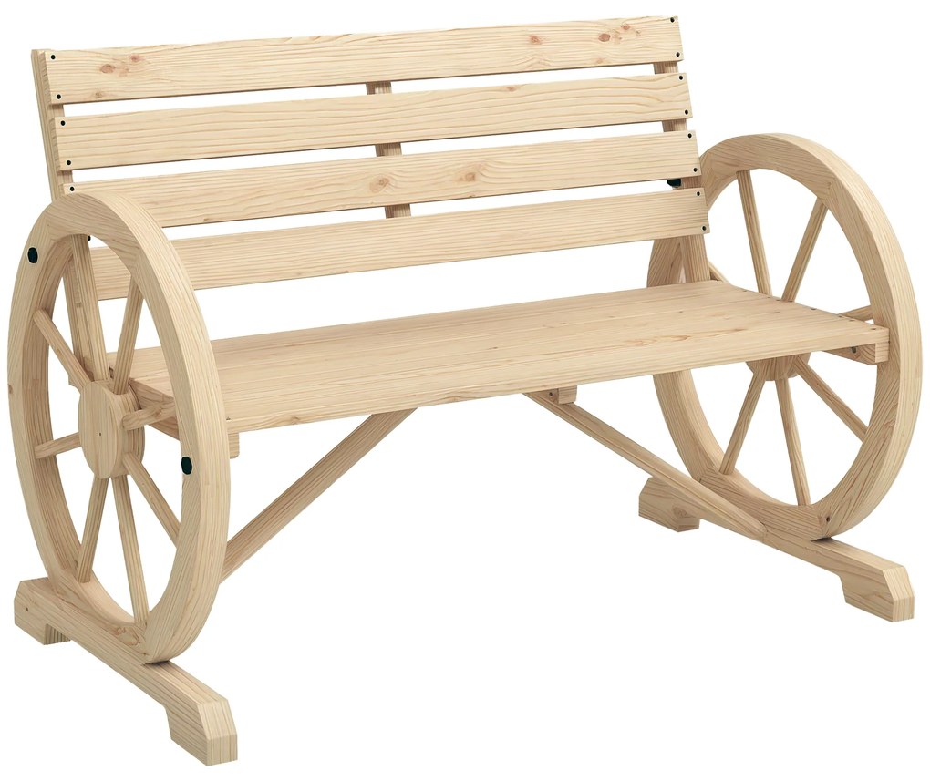 Outsunny Bancă de grădină, design cu roți de căruță, pentru 2 persoane, lemn natural, maro închis, 105,5 x 56 x 79 cm, lemn natural | Aosom Romania